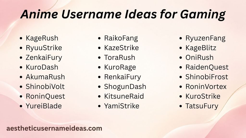 Anime Username Ideas for Gaming