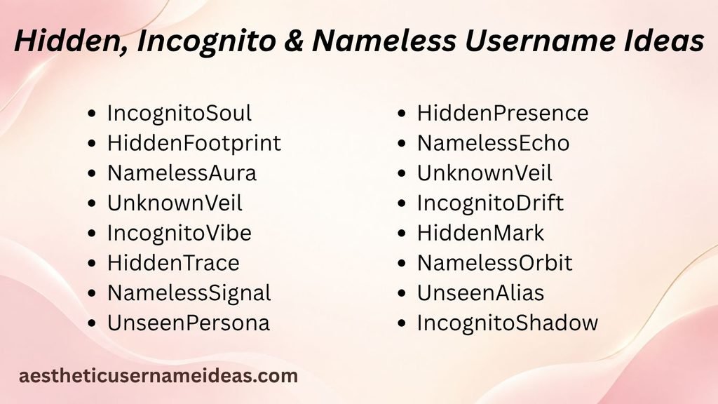 Hidden, Incognito & Nameless Username Ideas