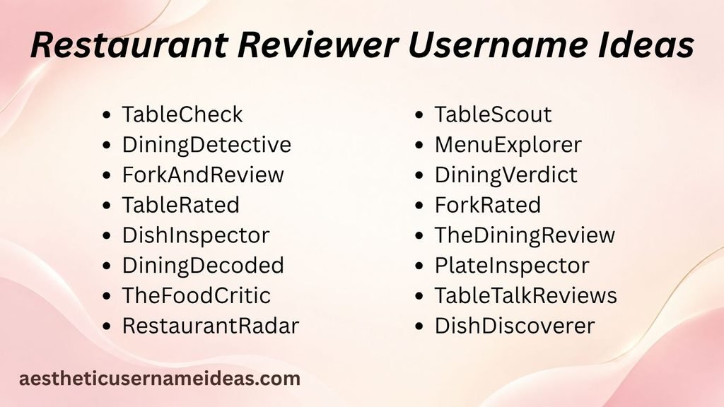 Restaurant Reviewer Username Ideas