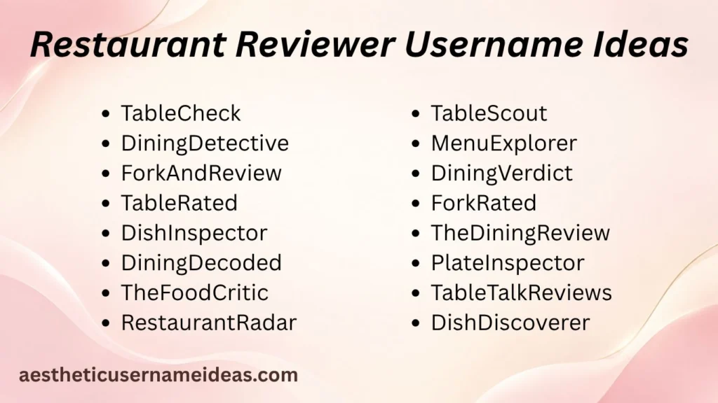 Restaurant Reviewer Username Ideas