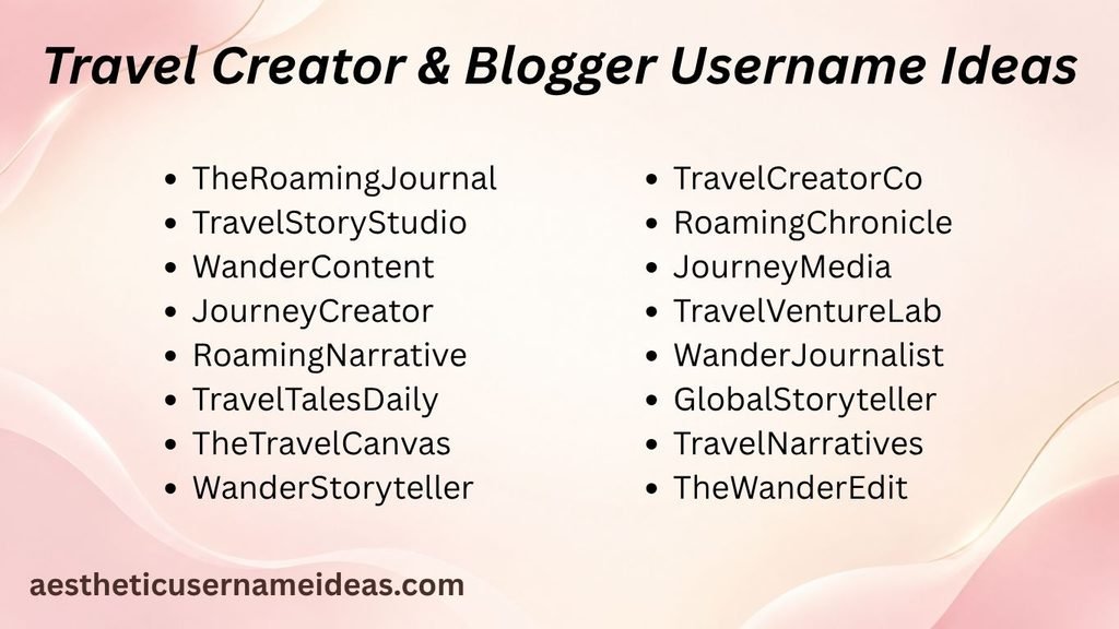 Travel Creator & Blogger Username Ideas