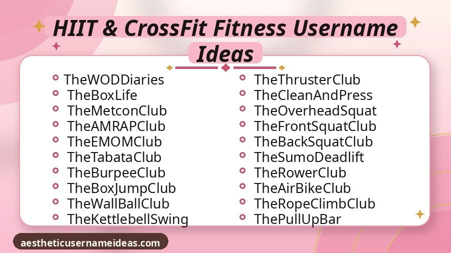 HIIT & CrossFit Fitness Username Ideas