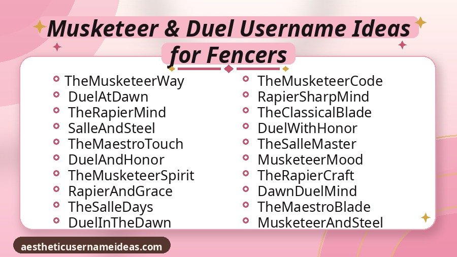 Musketeer & Duel Username Ideas for Fencers