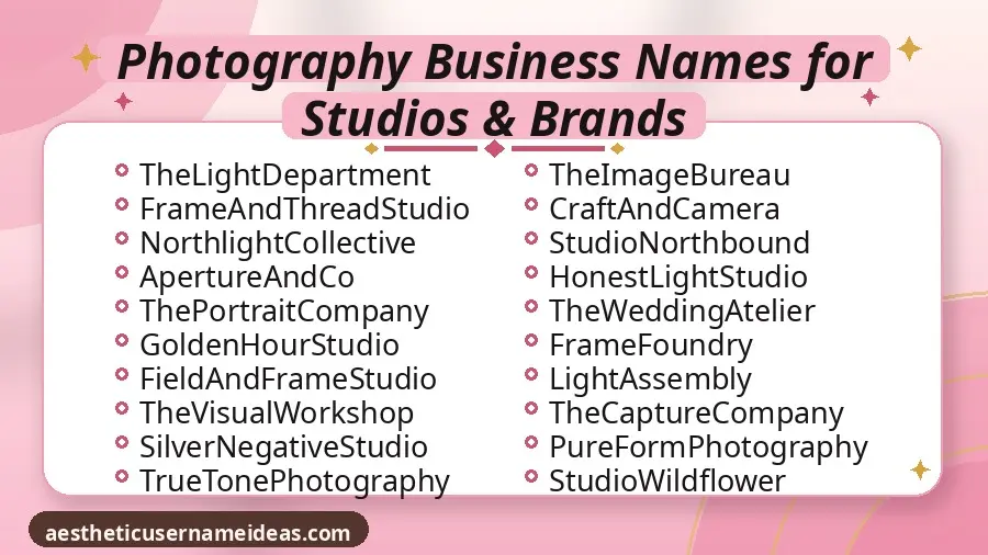Photography Business Names for Studios & Brands