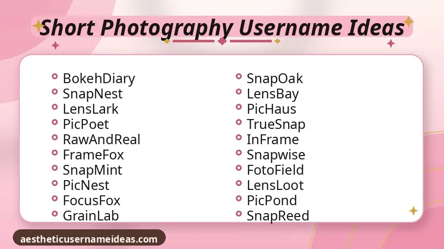 Short Photography Username Ideas