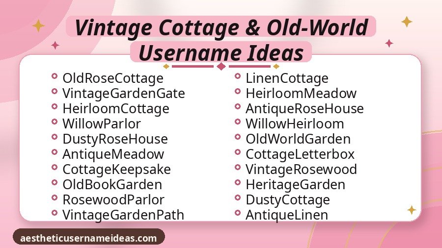 Vintage Cottage & Old-World Username Ideas